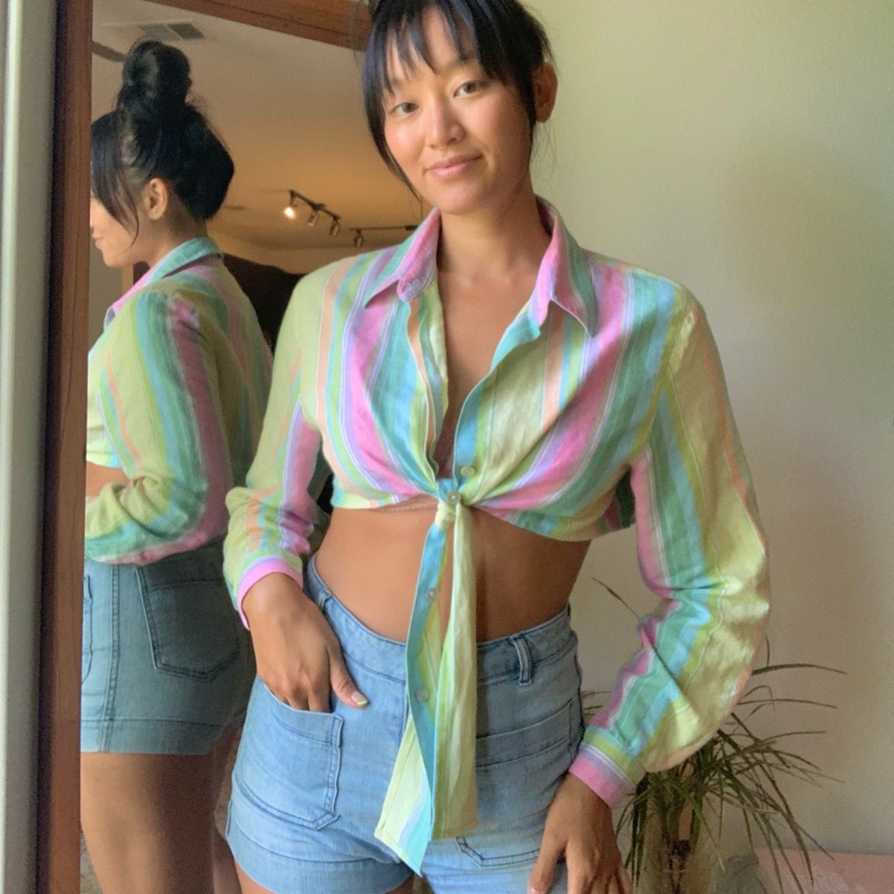 Striped crop top with long ties